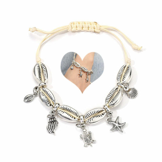 Bethynas Bohemian Shell Beads Pendant Adjustable Anklet Bracelet Silver