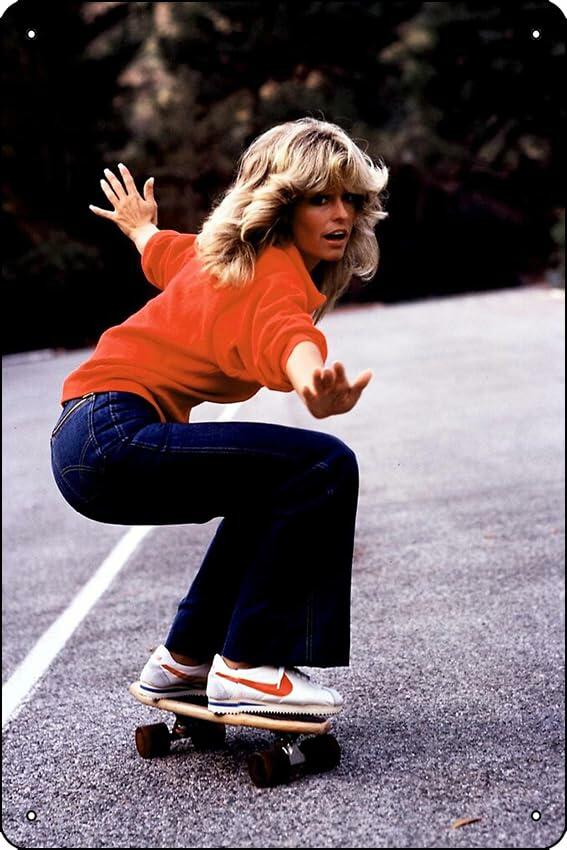 Oedrtqi Farrah Plays Skateboard Metal Tin Sign Wall Art 8x12 Inch