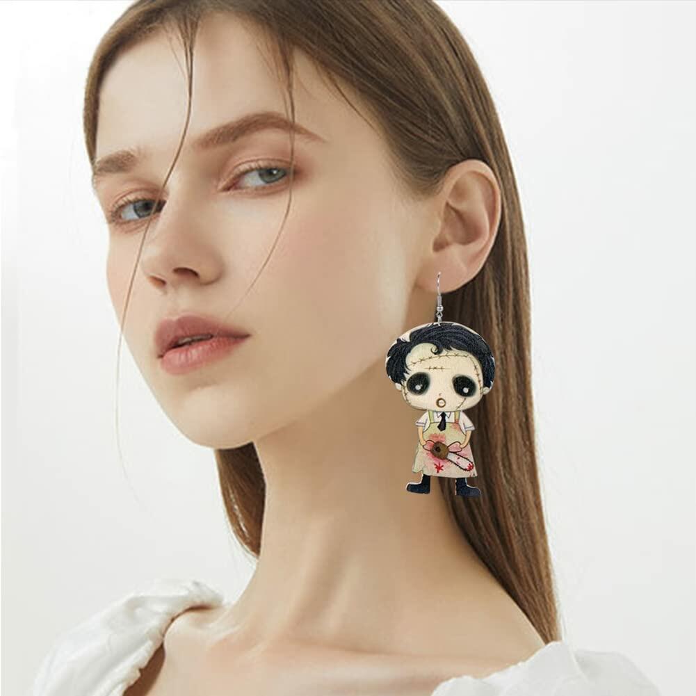 CBLUED Halloween Cute Ghost Pumpkin Wooden Dangle Earrings Women