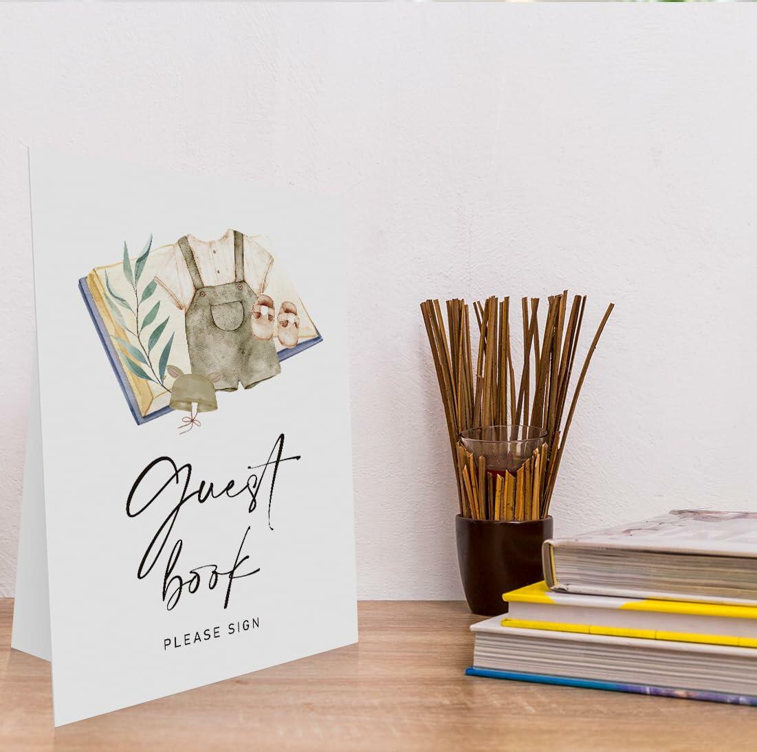 OXEDP Boho Baby Shower Guest Book Sign 8x11" w/ Stand Table Decor