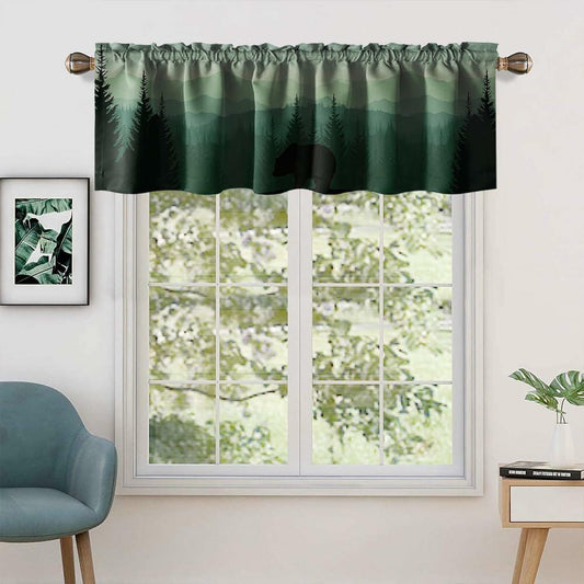 GDYIGB Window Valance 54x18 Green Forest Bear Rod Pocket Curtain Panel