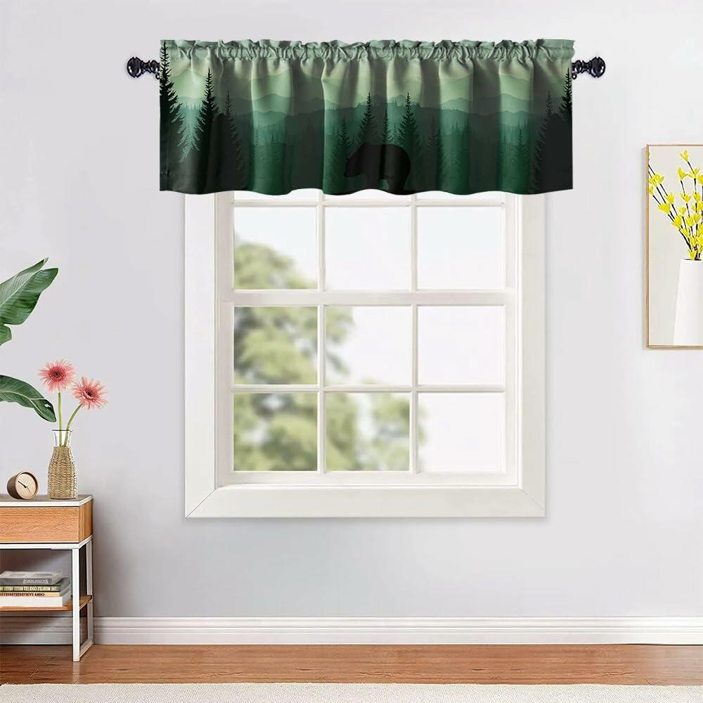 GDYIGB Window Valance 54x18 Green Forest Bear Rod Pocket Curtain Panel