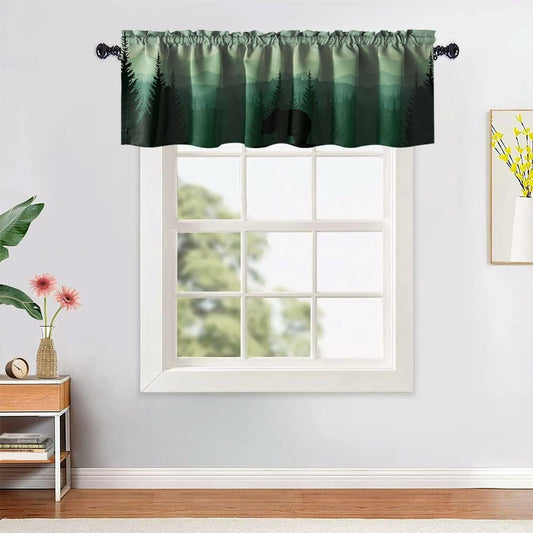 GDYIGB Window Valance 54x18 Green Forest Bear Rod Pocket Curtain Panel