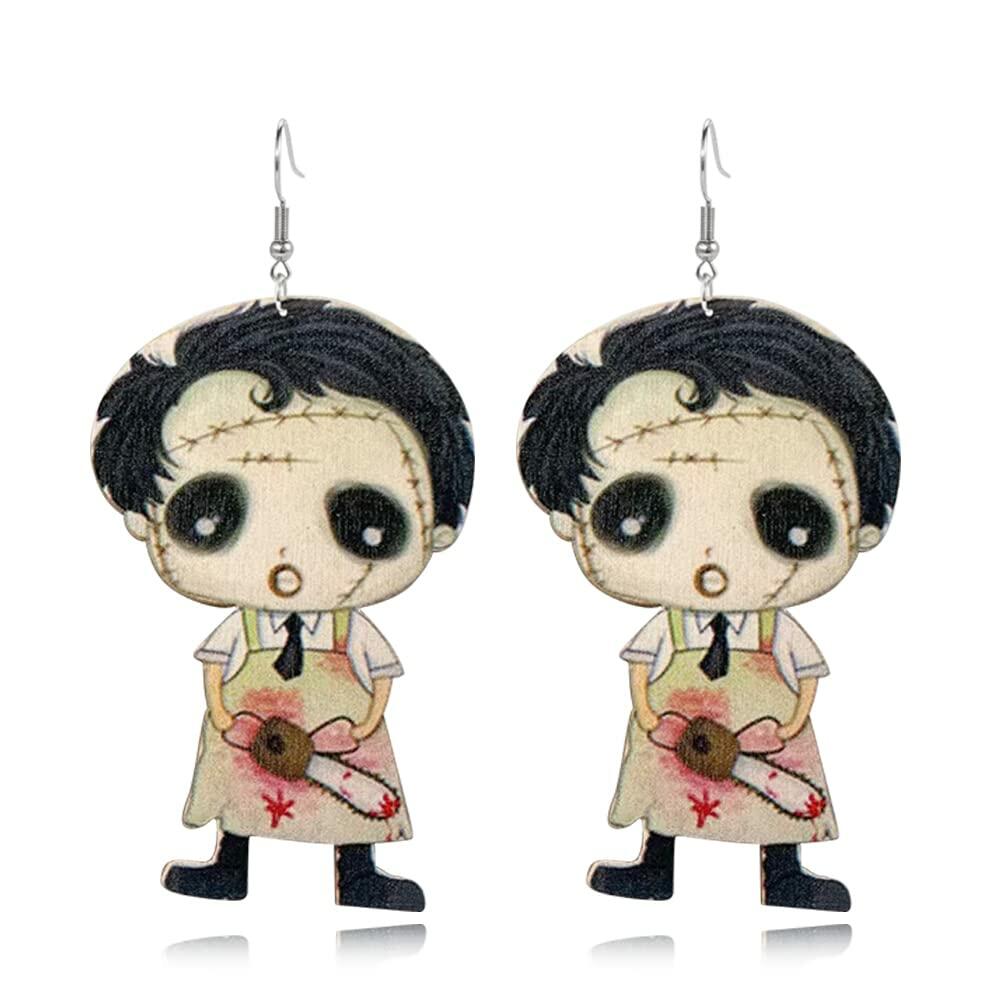 CBLUED Halloween Cute Ghost Pumpkin Wooden Dangle Earrings Women