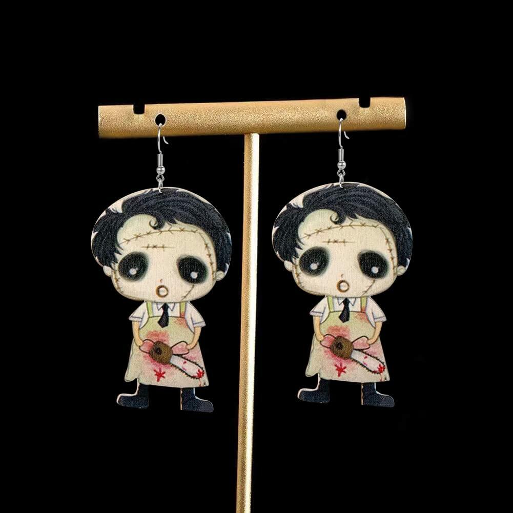 CBLUED Halloween Cute Ghost Pumpkin Wooden Dangle Earrings Women