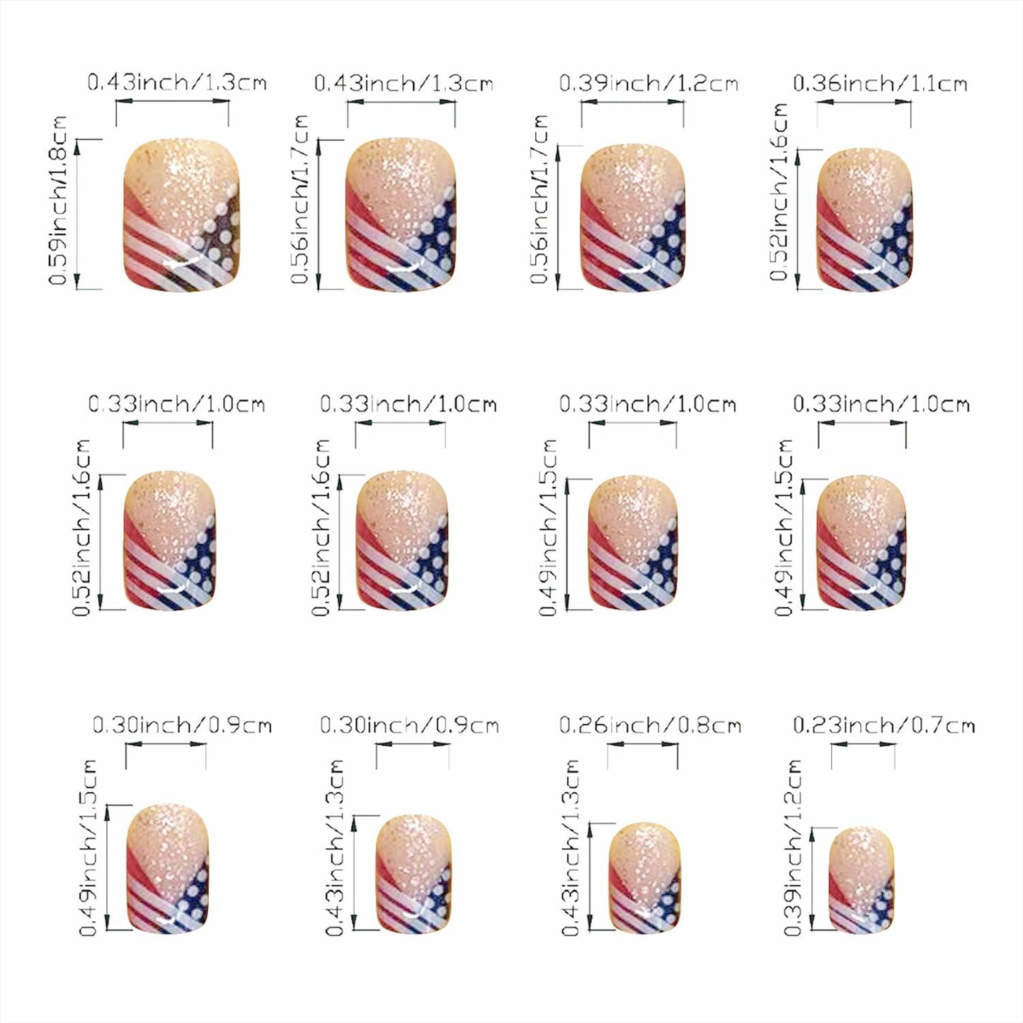 Independence Day Press On Nails Short Square USA Flag Patriotic Design