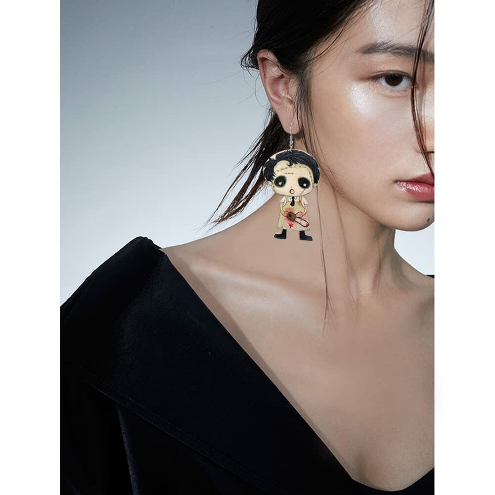 CBLUED Halloween Cute Ghost Pumpkin Wooden Dangle Earrings Women