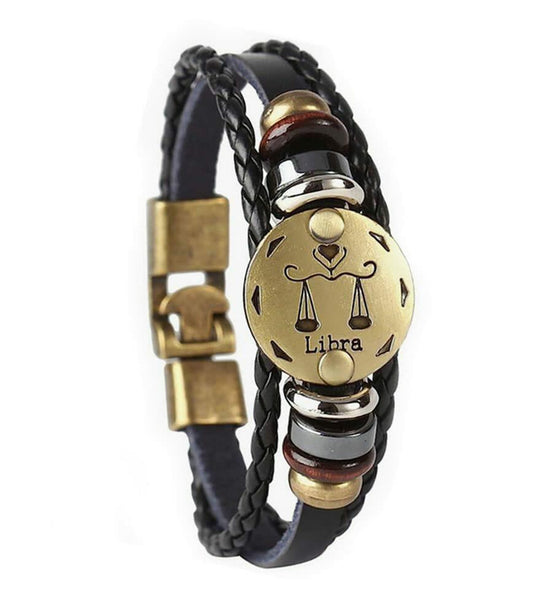 vmcoatdu Libra Zodiac Alloy Leather Braided Rope Bracelet 7.9in Wrist