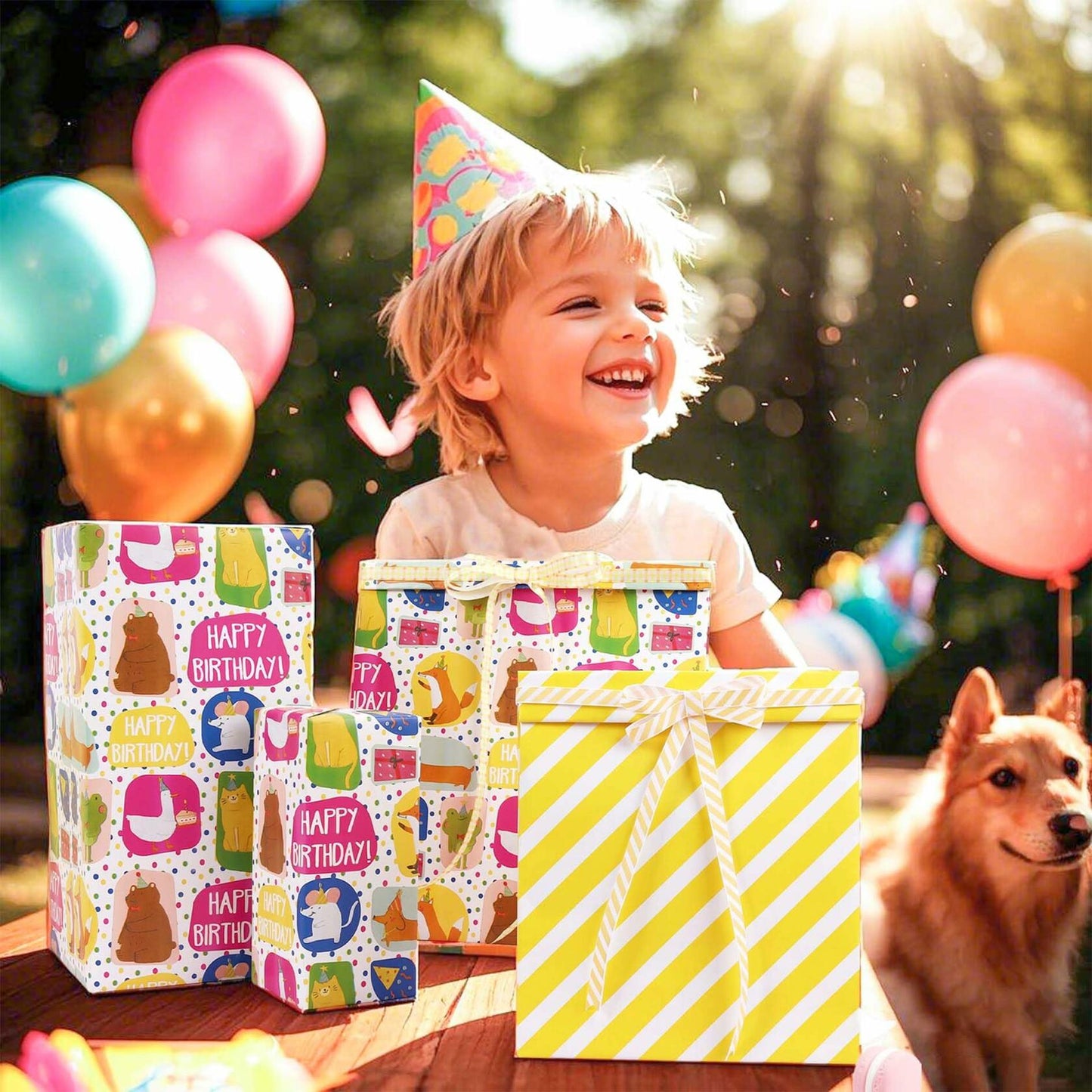 LaRibbons Reversible Birthday Wrapping Paper 17in x 33ft Birthday Star Color