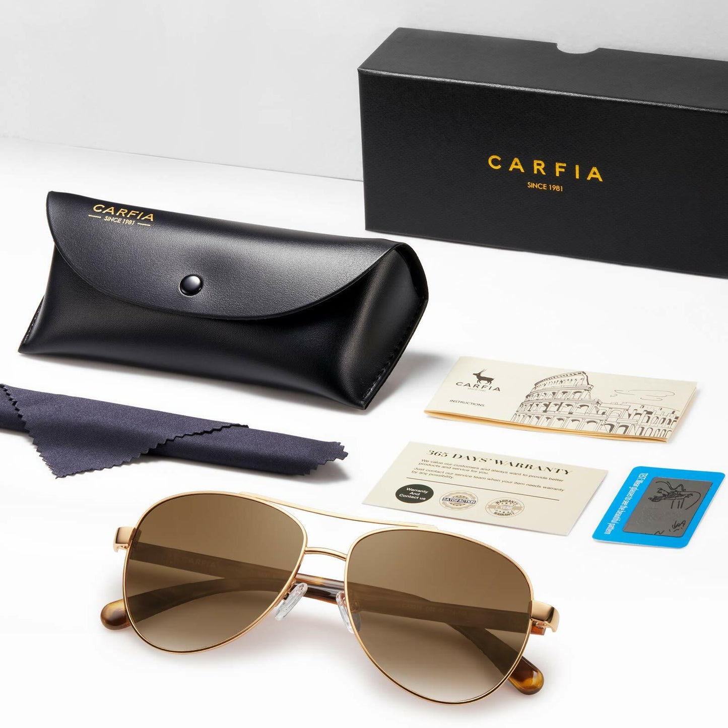 CARFIA Polarized Sunglasses Women Gold Metal Frame Brown Gradient Lens