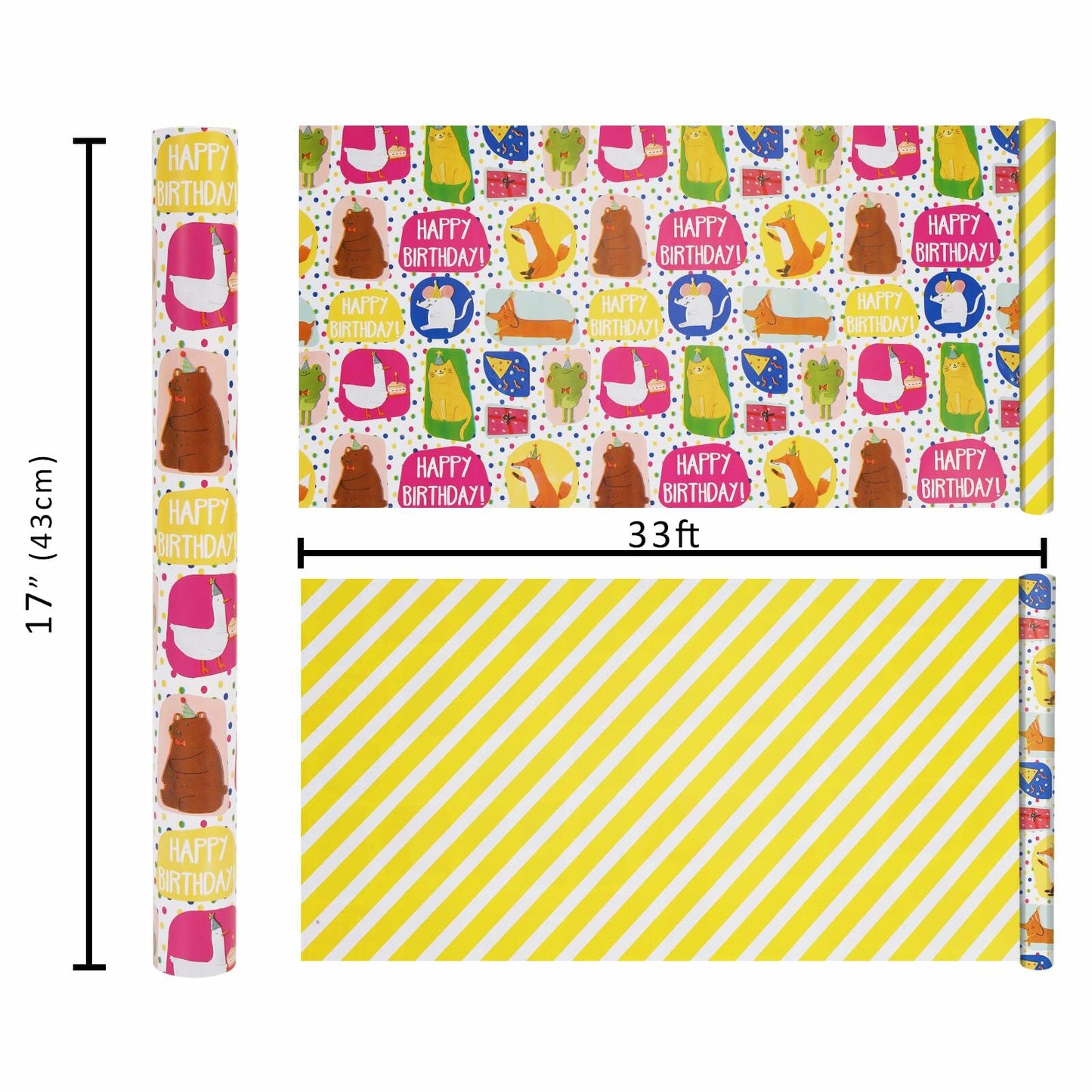 LaRibbons Reversible Birthday Wrapping Paper 17in x 33ft Birthday Star Color