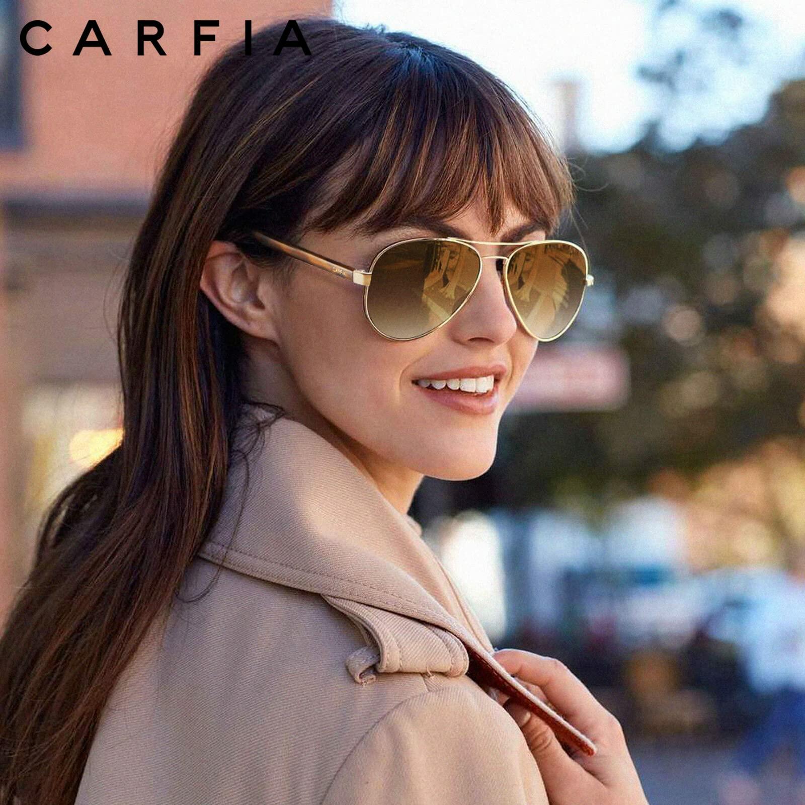 CARFIA Polarized Sunglasses Women Gold Metal Frame Brown Gradient Lens