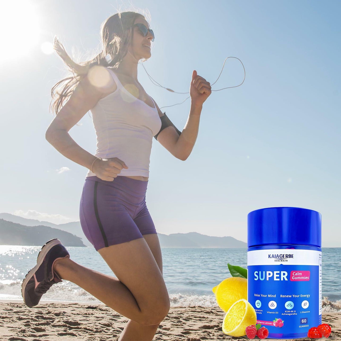 KAIAGERBE TOTAL HEALTH Magnesium Glycinate Gummies 100mg Ashwagandha 60 Ct