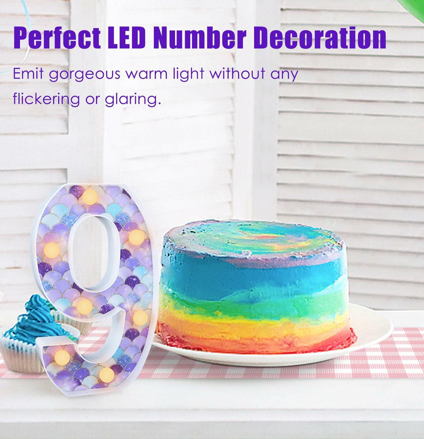 MUNILAIL Mermaid Birthday Number 9 Light Up Sign Plastic Party Decor