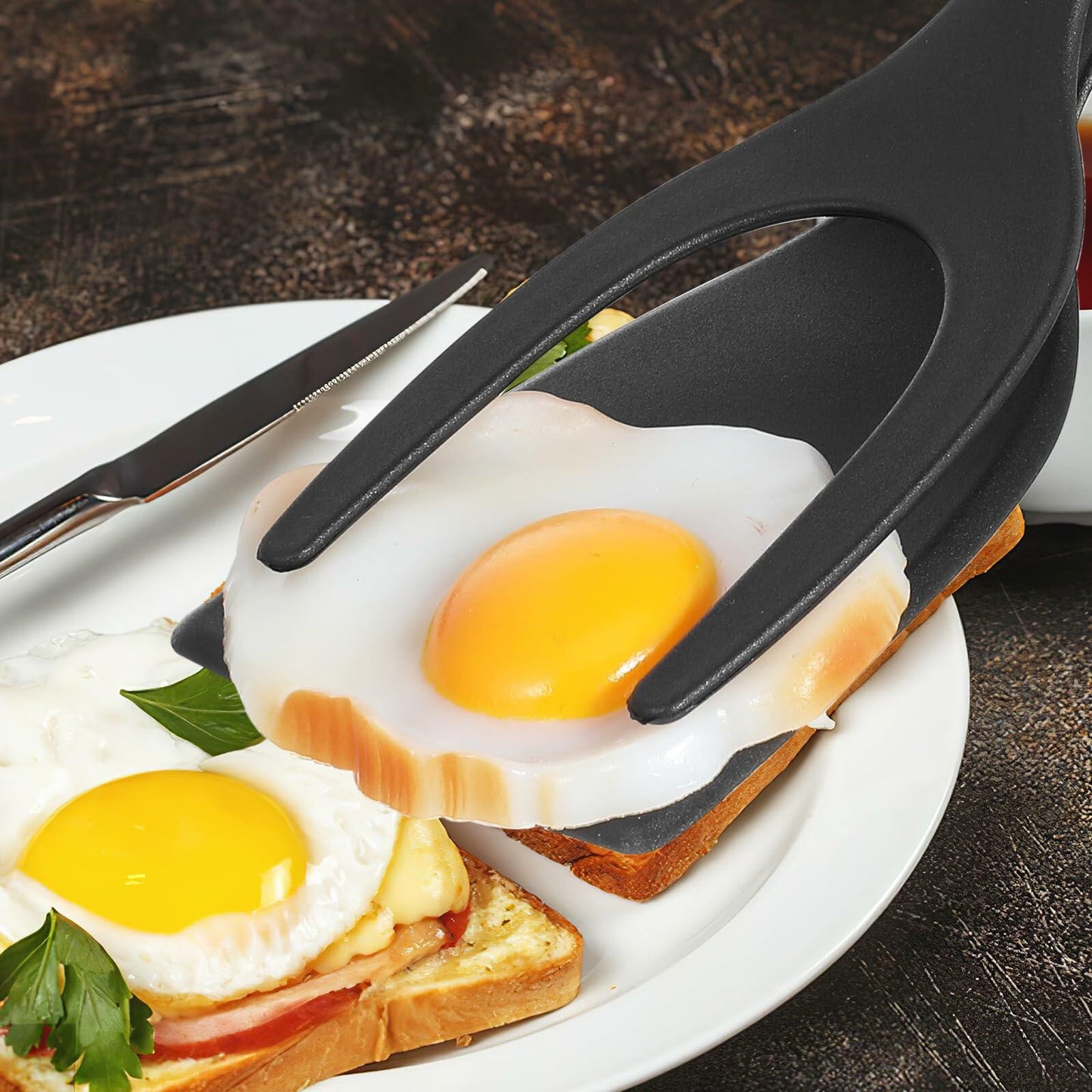 Alipis 2-in-1 Grip Flip Spatula Tongs Egg Pancake Omelet Tool Black
