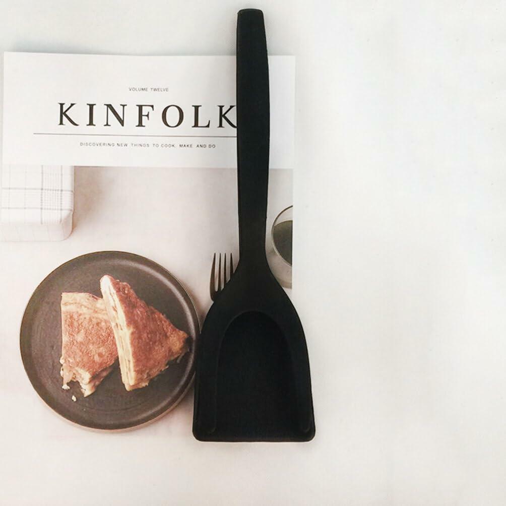 Alipis 2-in-1 Grip Flip Spatula Tongs Egg Pancake Omelet Tool Black