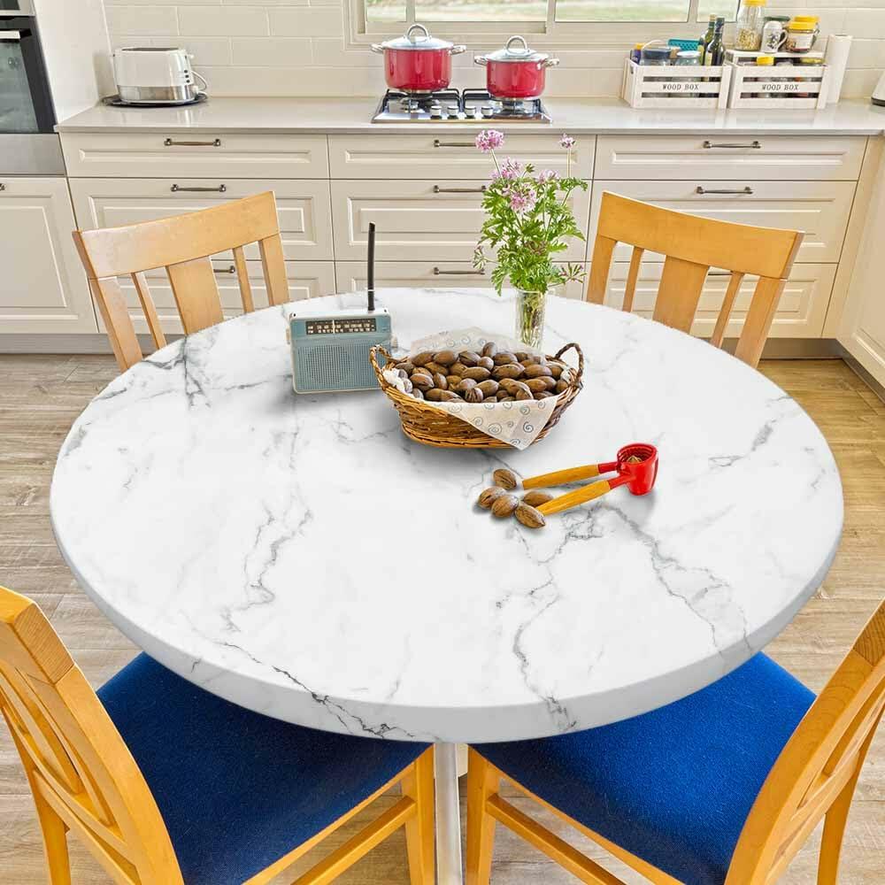 Guxxuil Marble Round Tablecloth Gray Stripes Fitted 40-44 Inch