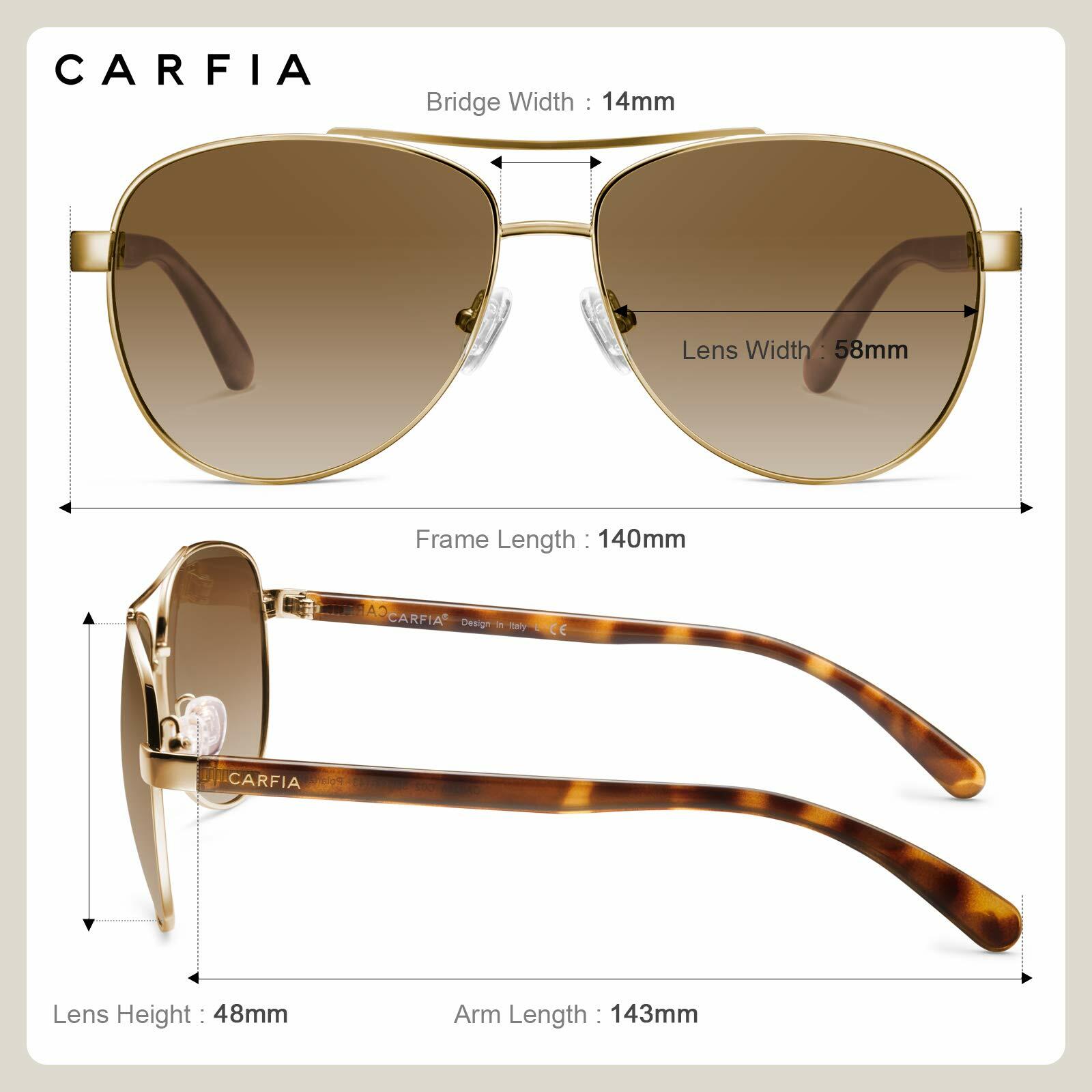 CARFIA Polarized Sunglasses Women Gold Metal Frame Brown Gradient Lens