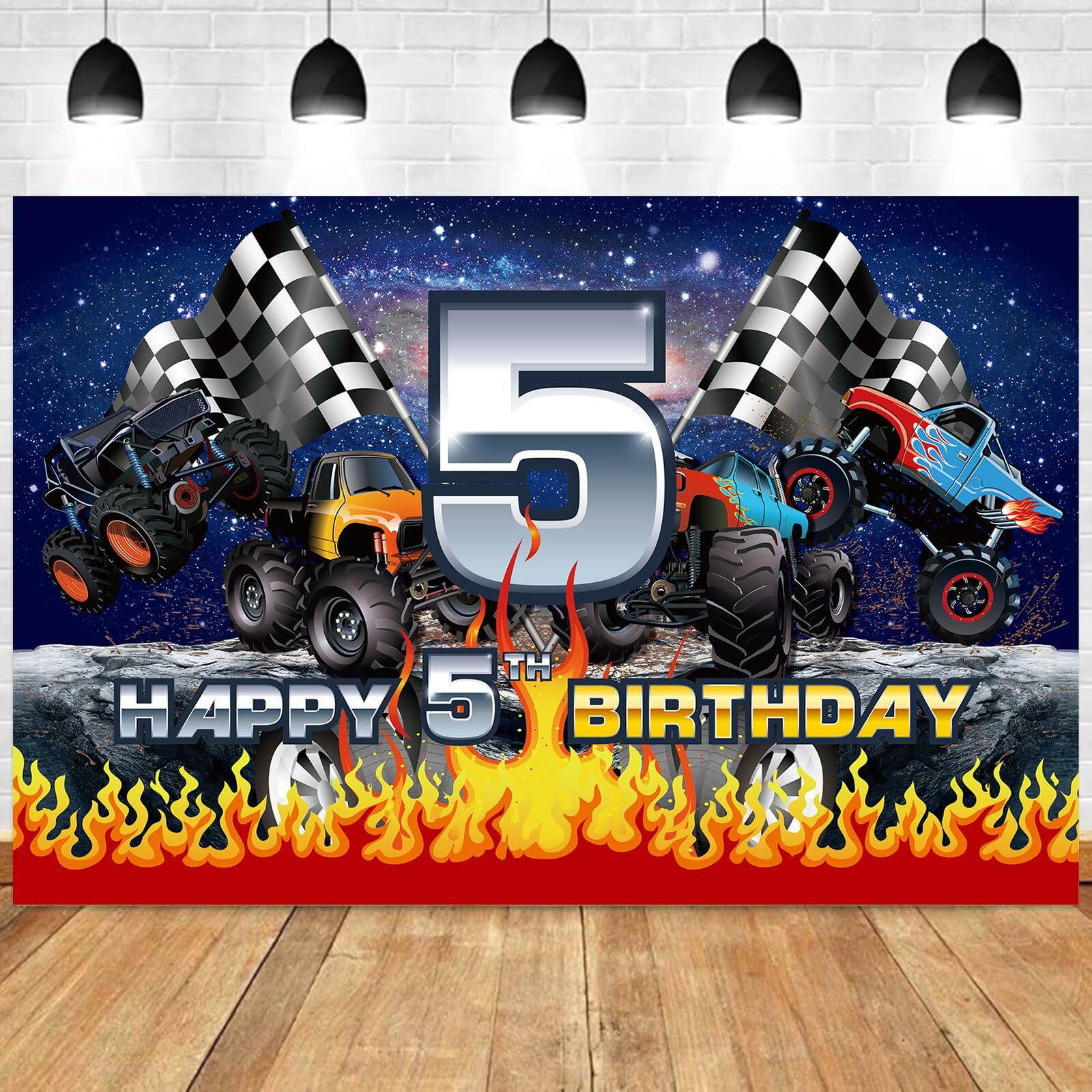 [Like New] Hoywas Monster Truck Birthday Party Supplies 5th Theme Decorations Set Boys
