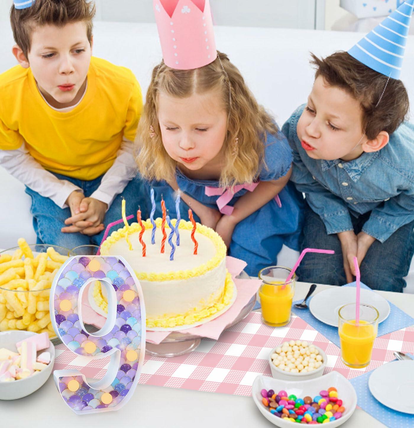 MUNILAIL Mermaid Birthday Number 9 Light Up Sign Plastic Party Decor