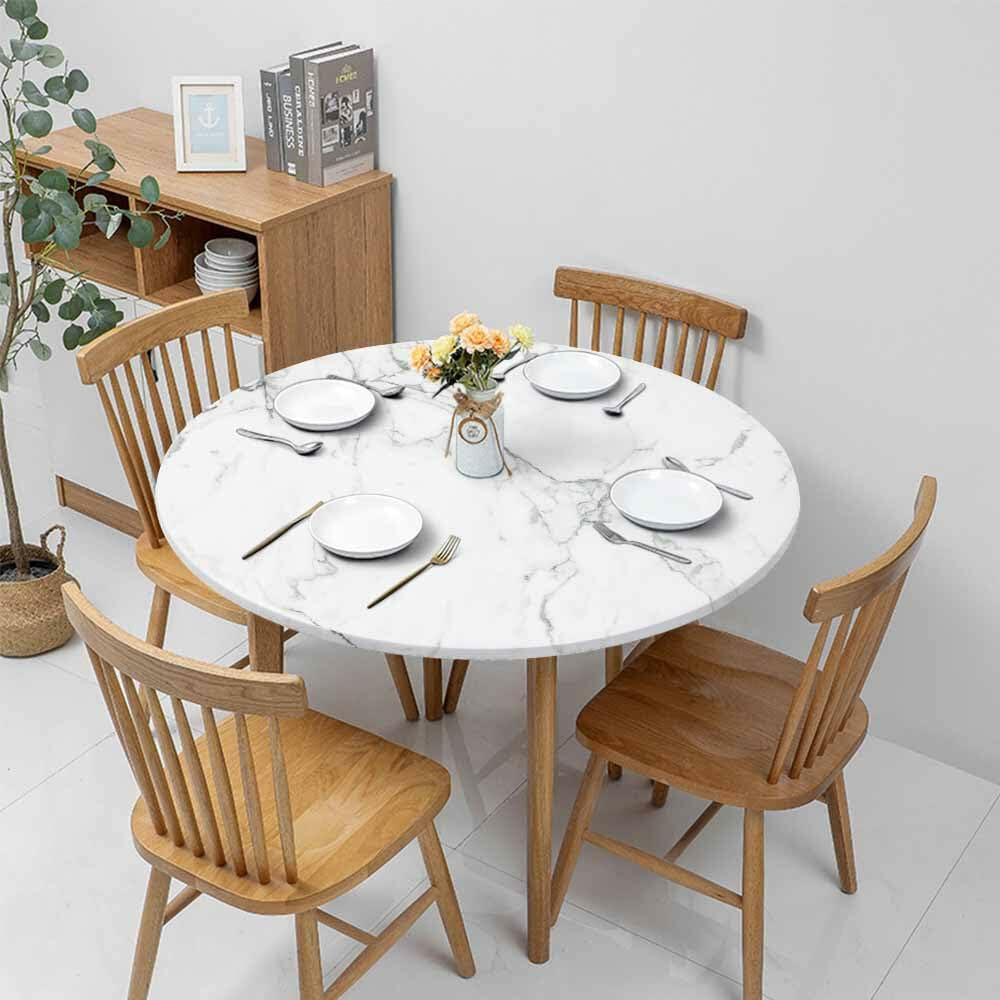 Guxxuil Marble Round Tablecloth Gray Stripes Fitted 40-44 Inch