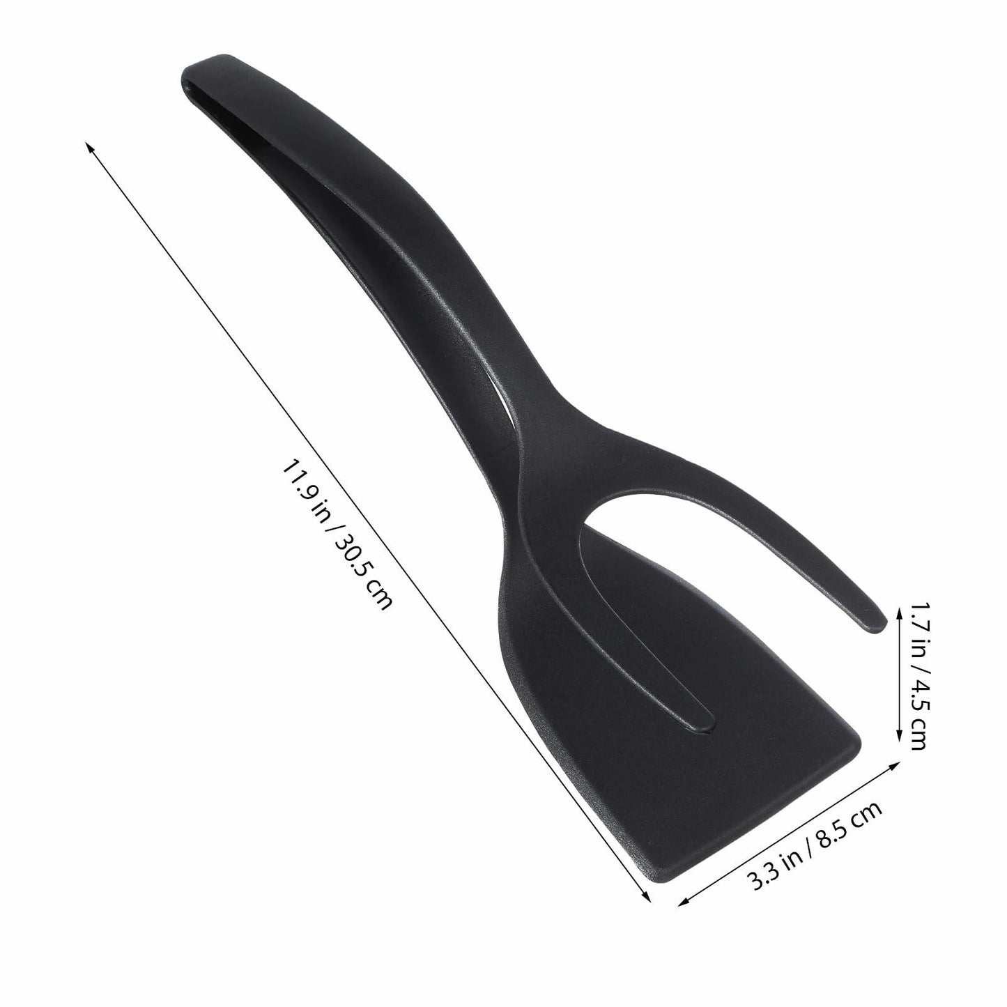 Alipis 2-in-1 Grip Flip Spatula Tongs Egg Pancake Omelet Tool Black