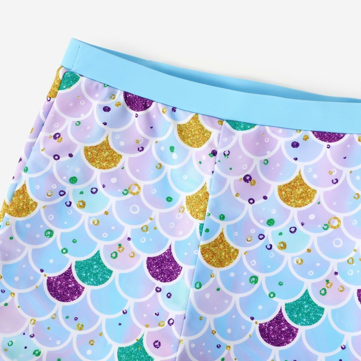 PATPAT Girls 2-Piece Tankini Swimsuit Set Sky Blue Fish Mermaid Size 8-9