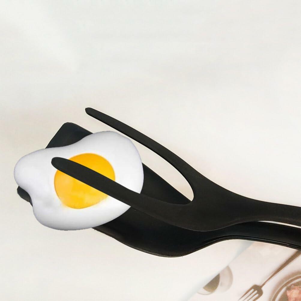 Alipis 2-in-1 Grip Flip Spatula Tongs Egg Pancake Omelet Tool Black