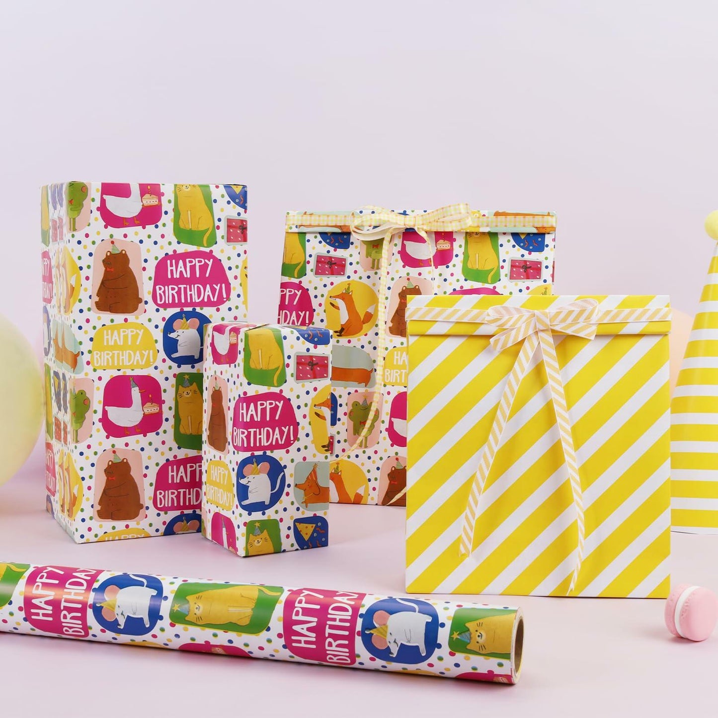 LaRibbons Reversible Birthday Wrapping Paper 17in x 33ft Birthday Star Color