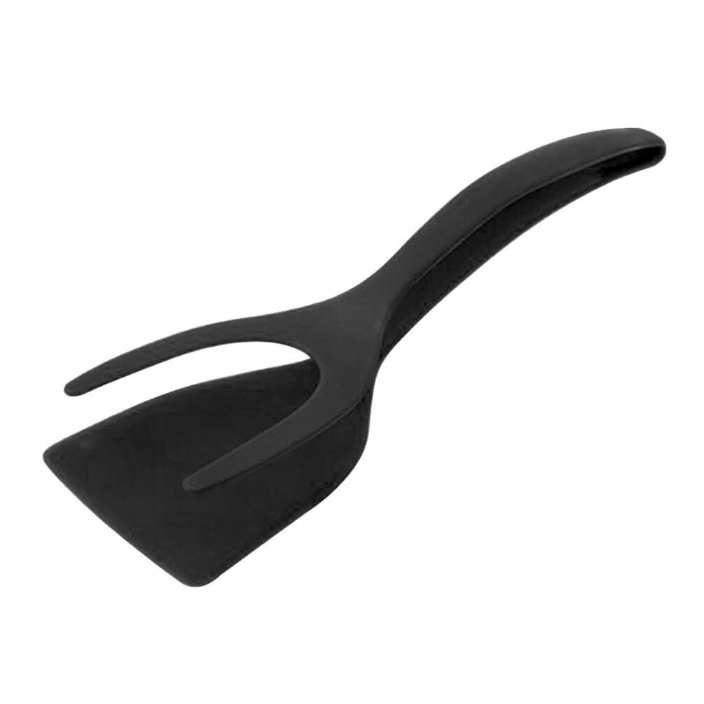 Alipis 2-in-1 Grip Flip Spatula Tongs Egg Pancake Omelet Tool Black