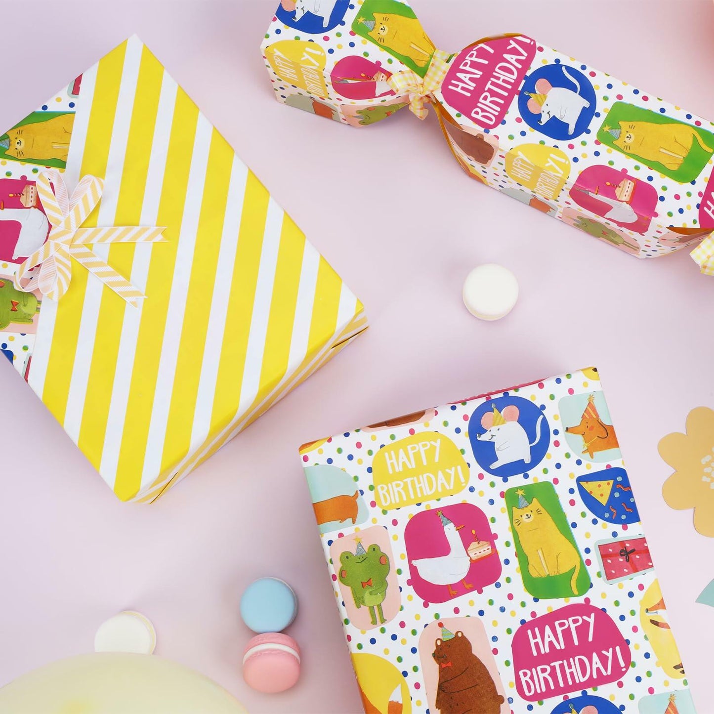 LaRibbons Reversible Birthday Wrapping Paper 17in x 33ft Birthday Star Color