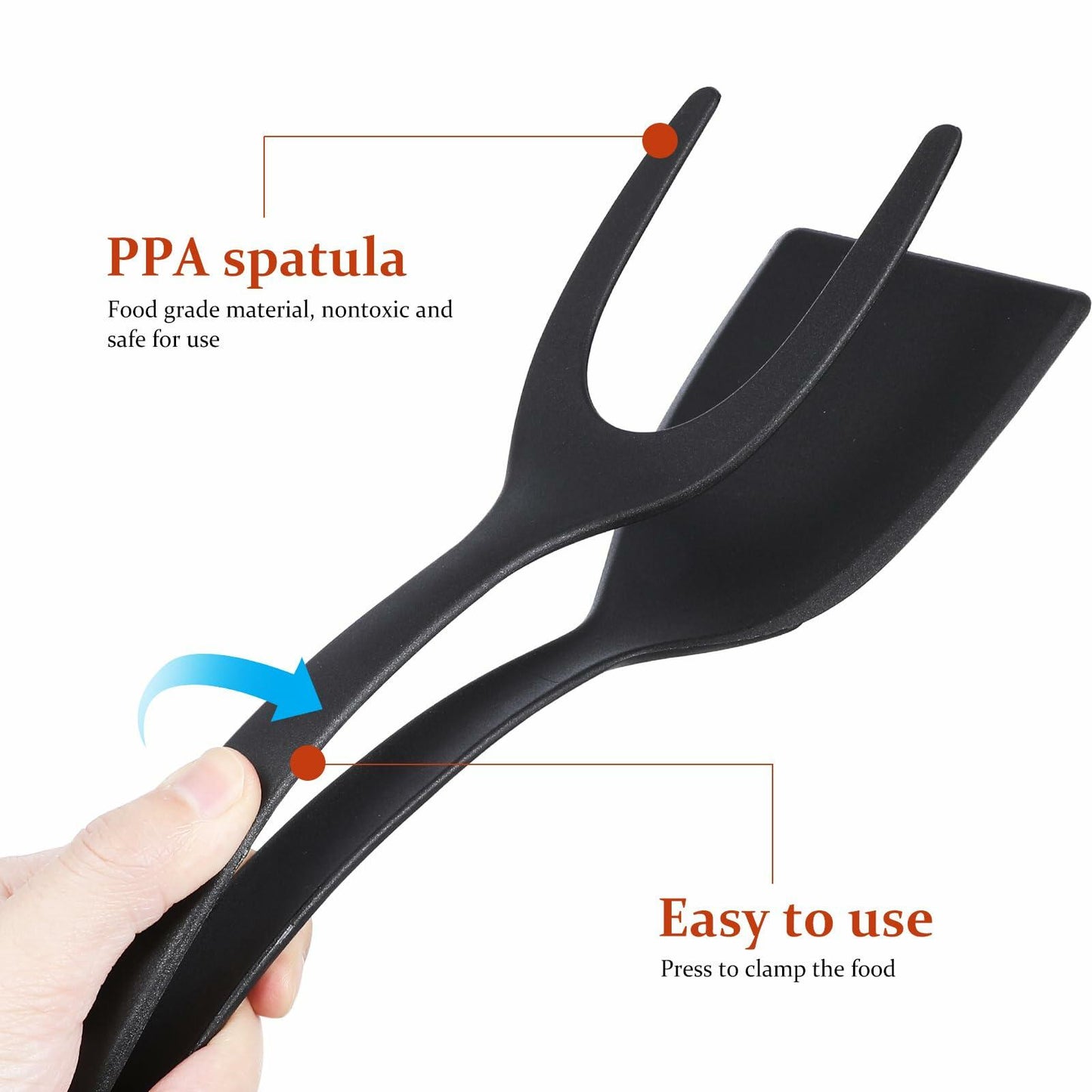 Alipis 2-in-1 Grip Flip Spatula Tongs Egg Pancake Omelet Tool Black