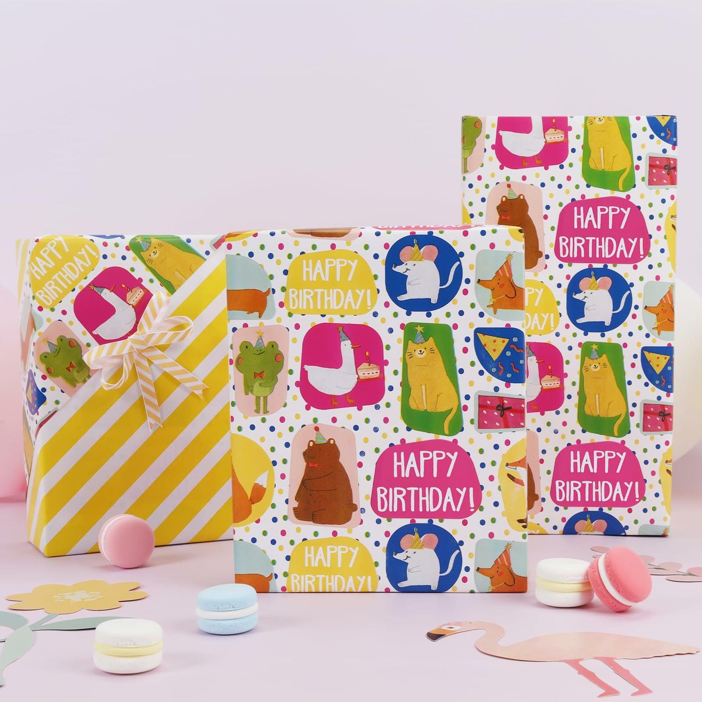 LaRibbons Reversible Birthday Wrapping Paper 17in x 33ft Birthday Star Color