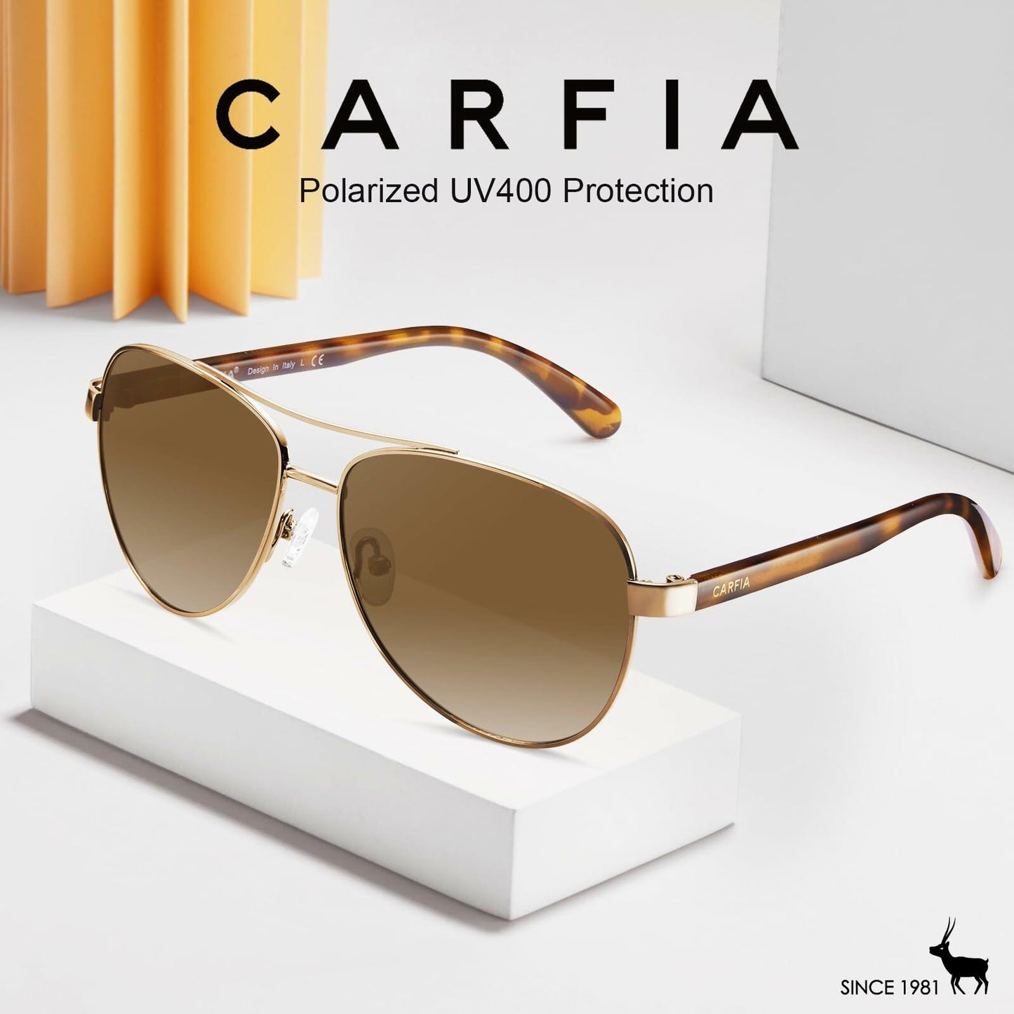 CARFIA Polarized Sunglasses Women Gold Metal Frame Brown Gradient Lens