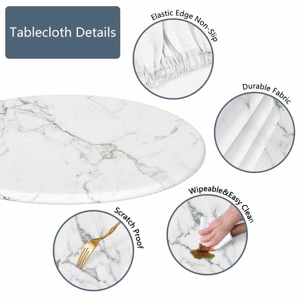 Guxxuil Marble Round Tablecloth Gray Stripes Fitted 40-44 Inch