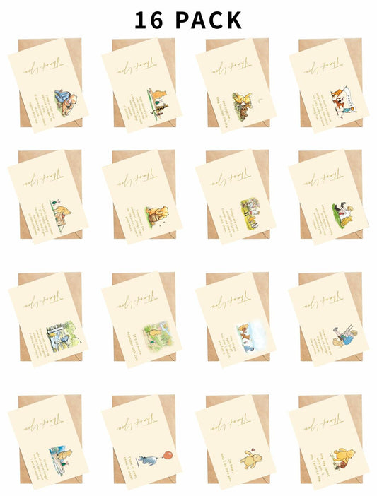HOTIMO Winnie the Pooh Thank You Cards Baby Shower Birthday 16 Cards Beige