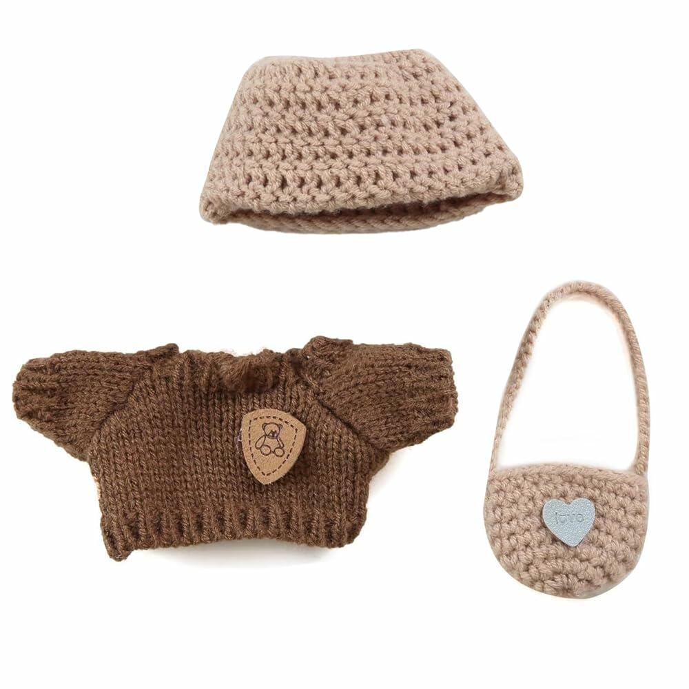 podafu Handcrafted Crochet Doll Clothes 3-Piece Set Animal Theme Cotton 17cm