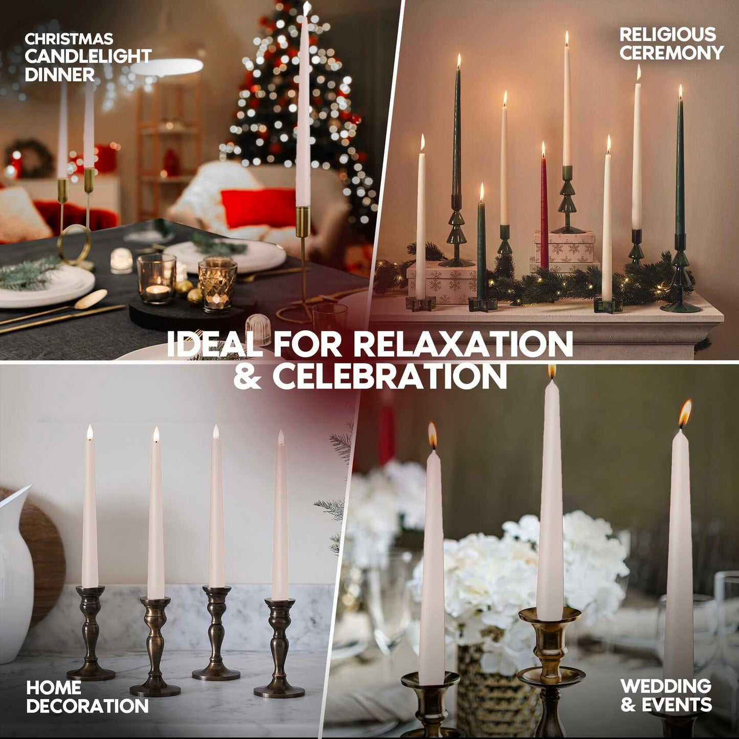 Candle Charisma Ivory Cream 10in Taper Candles Pack of 12 Unscented Dripless