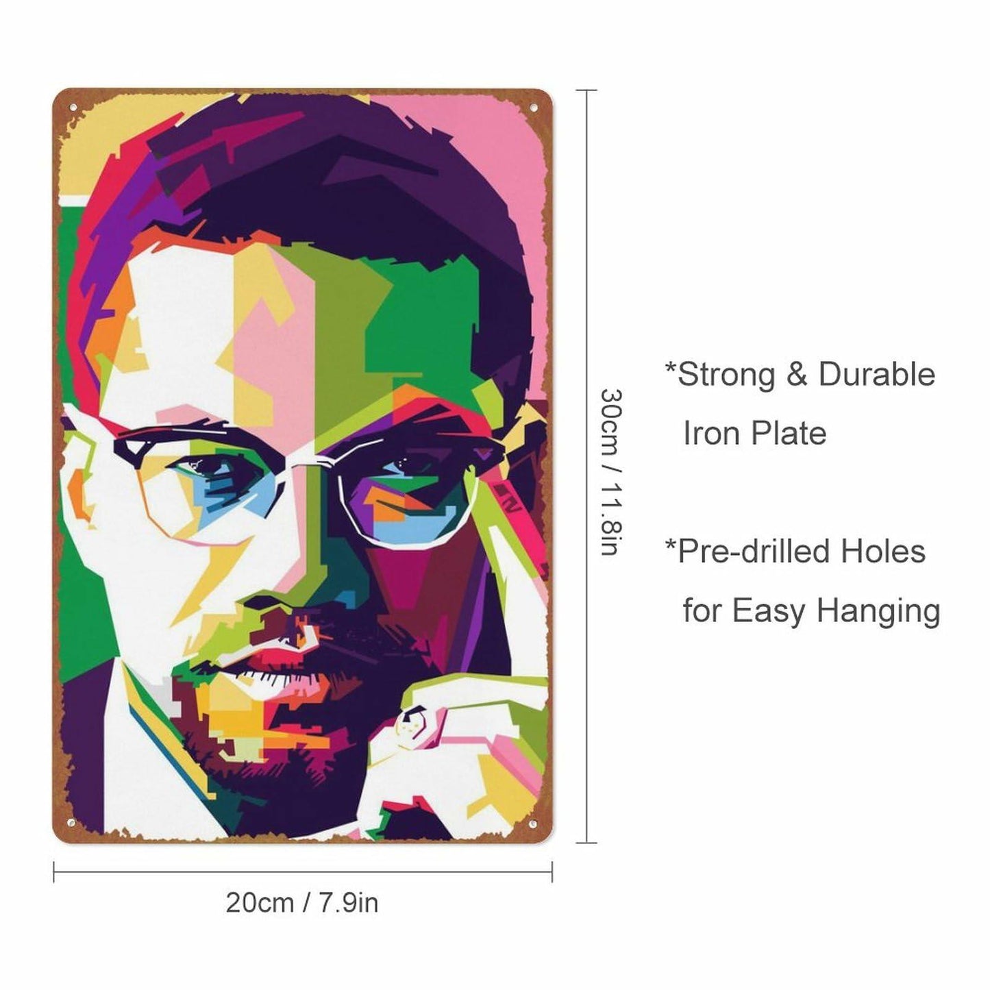 KIVYYB Malcolm X Portrait Tin Sign Retro Metal Wall Art 8x12 Inches