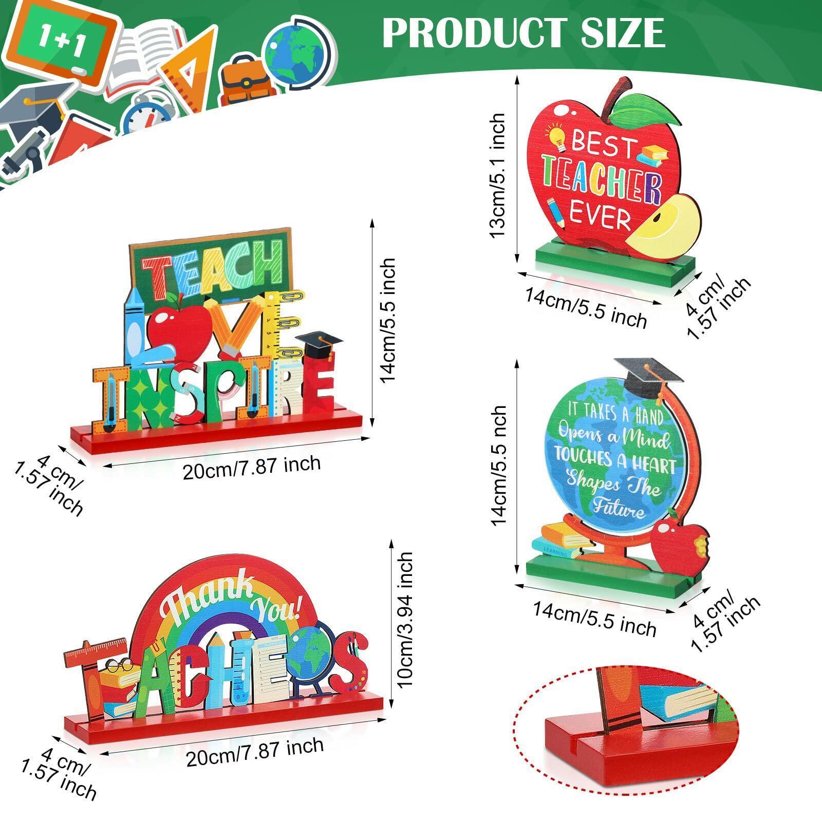 Amyhill 4 Pcs Teacher Appreciation Wooden Table Centerpieces Decorations