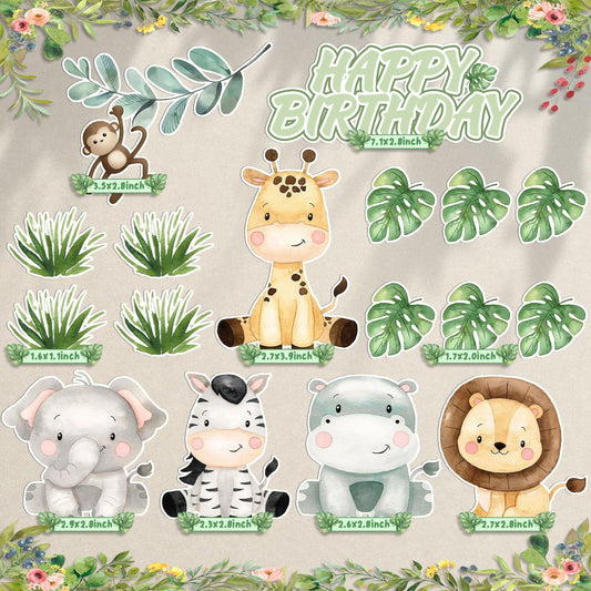 Usoway Jungle Animal Cake Topper Safari Wild Animals Pastel Cardstock