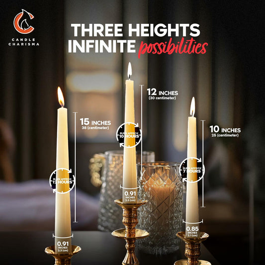 Candle Charisma Ivory Cream 10in Taper Candles Pack of 12 Unscented Dripless
