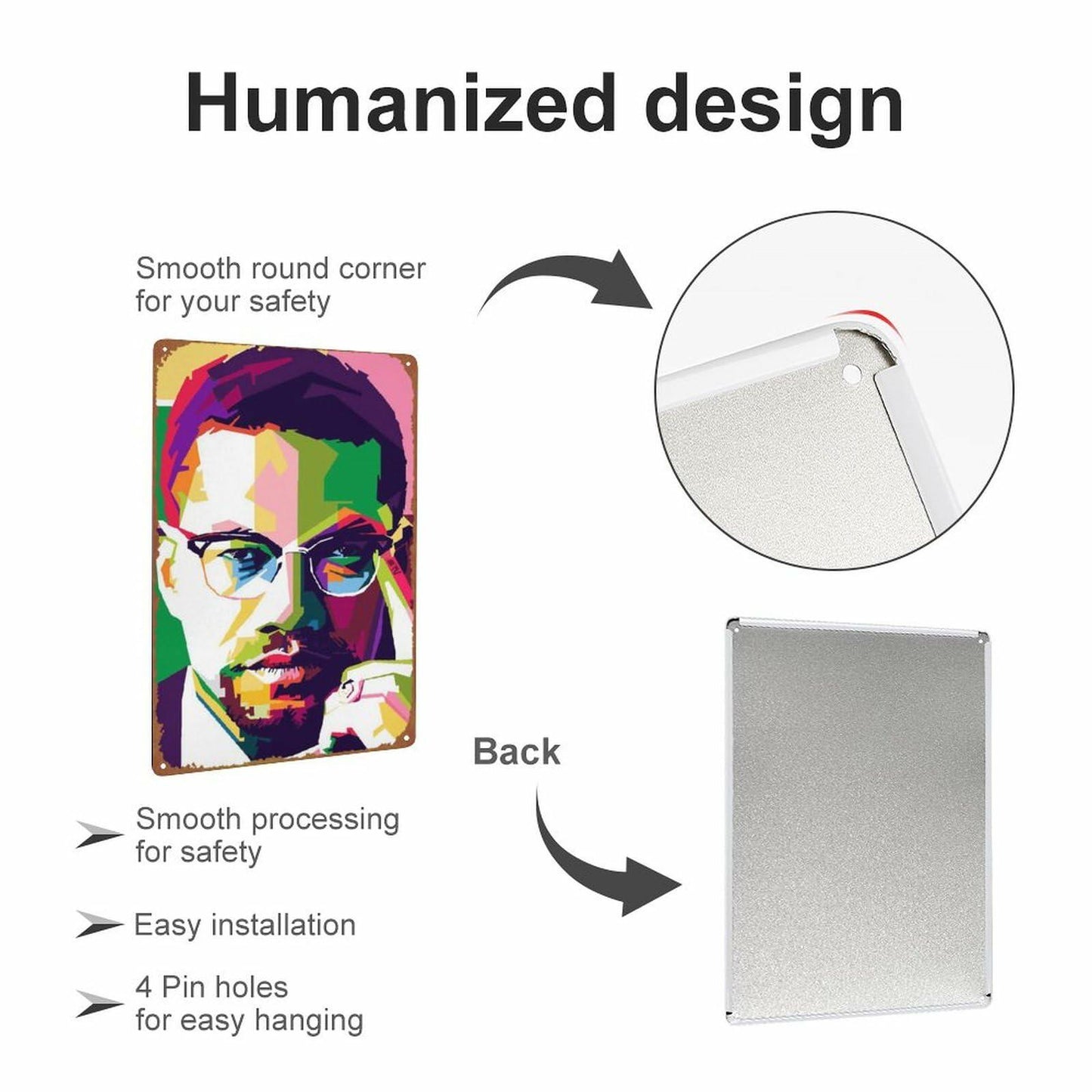 KIVYYB Malcolm X Portrait Tin Sign Retro Metal Wall Art 8x12 Inches