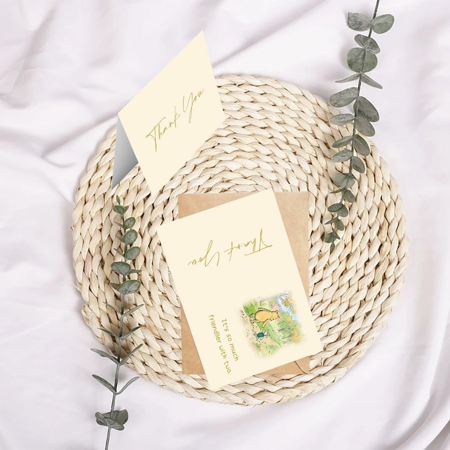HOTIMO Winnie the Pooh Thank You Cards Baby Shower Birthday 16 Cards Beige