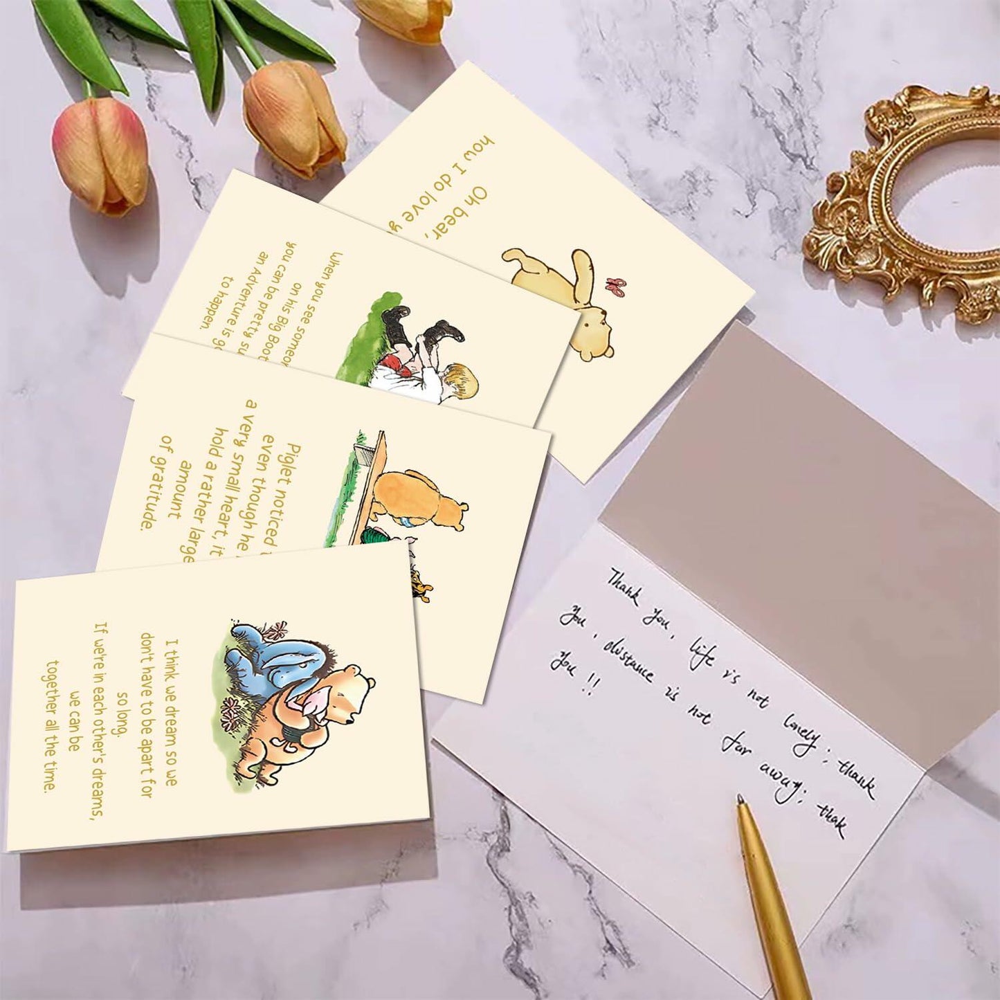 HOTIMO Winnie the Pooh Thank You Cards Baby Shower Birthday 16 Cards Beige