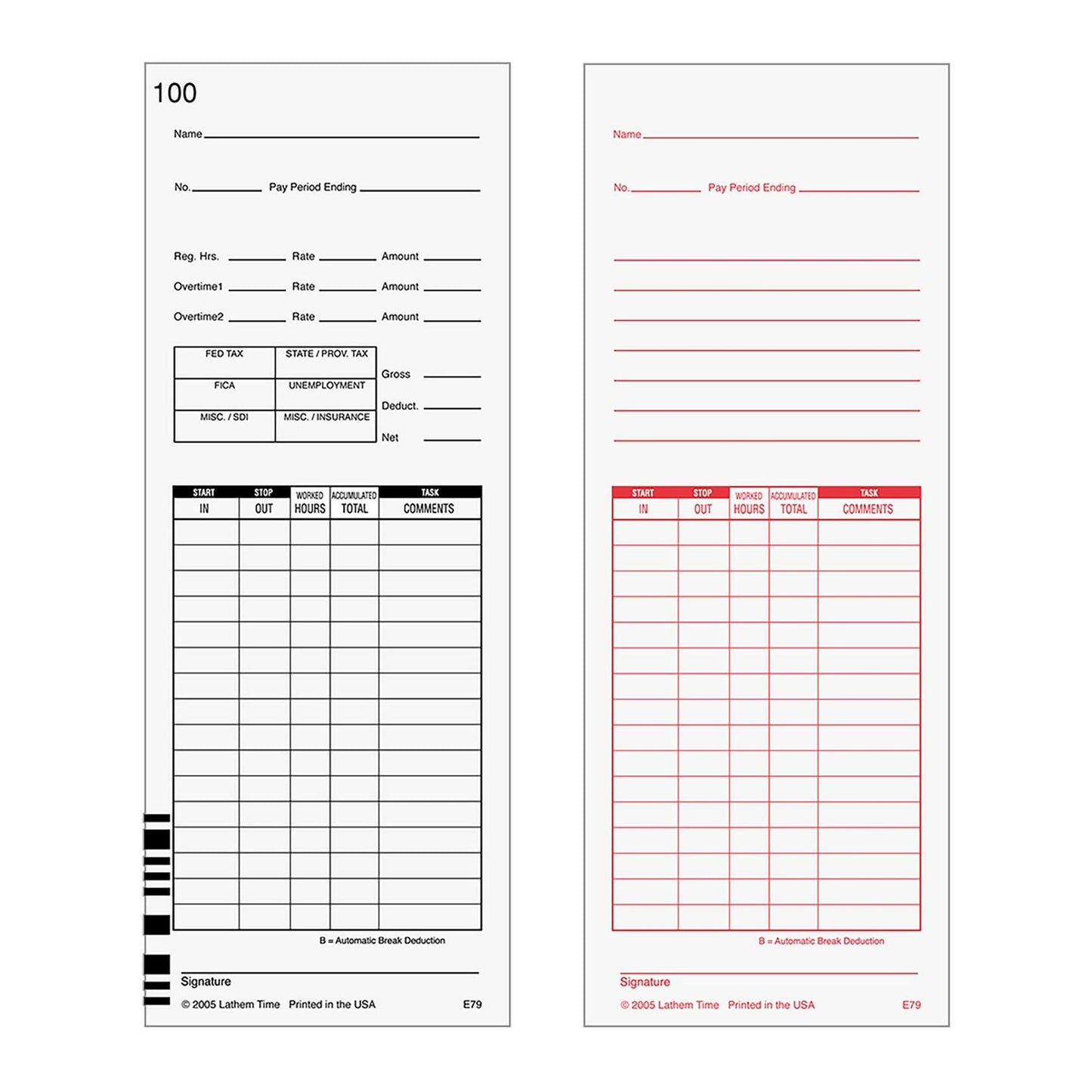 Lathem Universal Payroll Time Cards Double-Sided 100 Pack White for 7000E 7500E