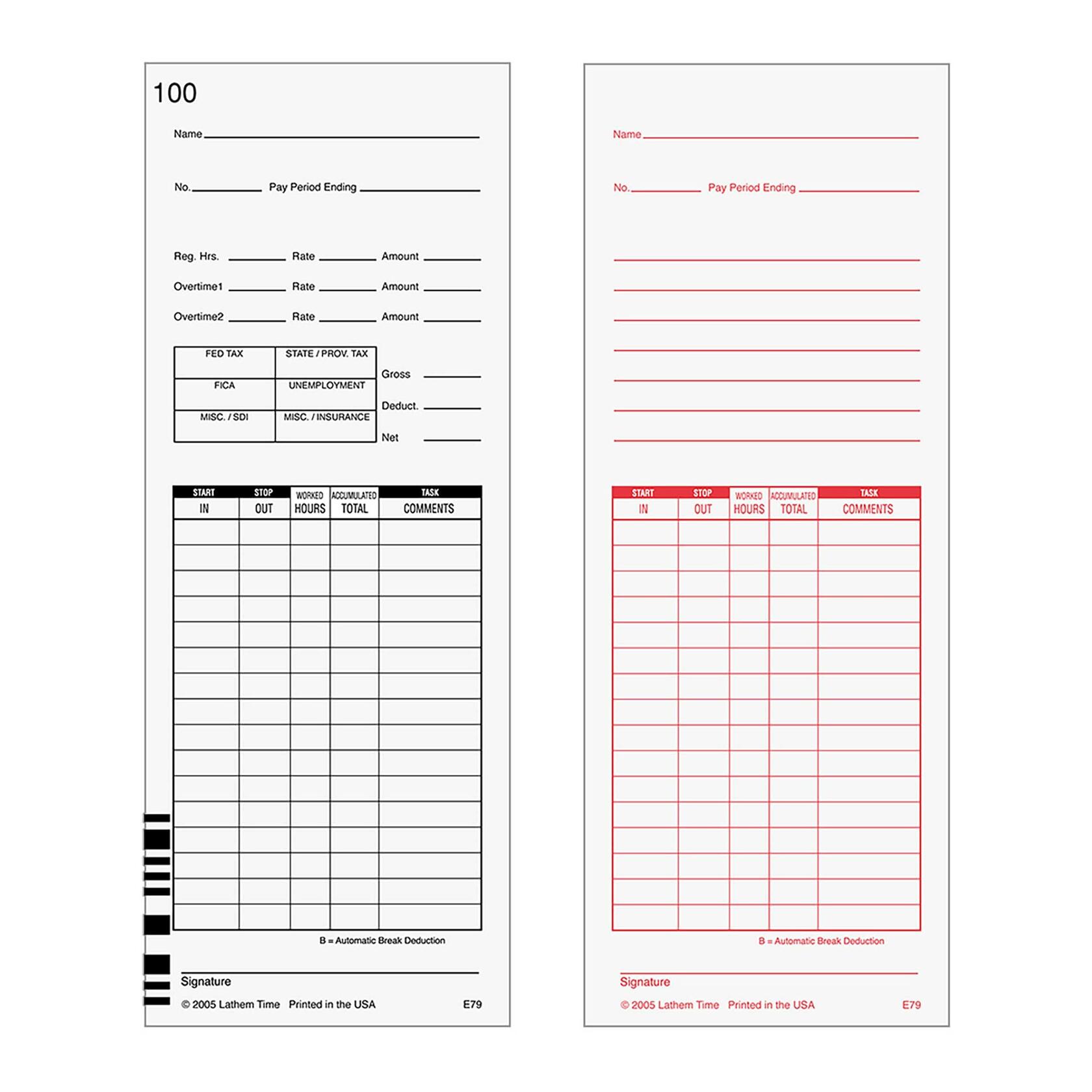 Lathem Universal Payroll Time Cards Double-Sided 100 Pack White for 7000E 7500E