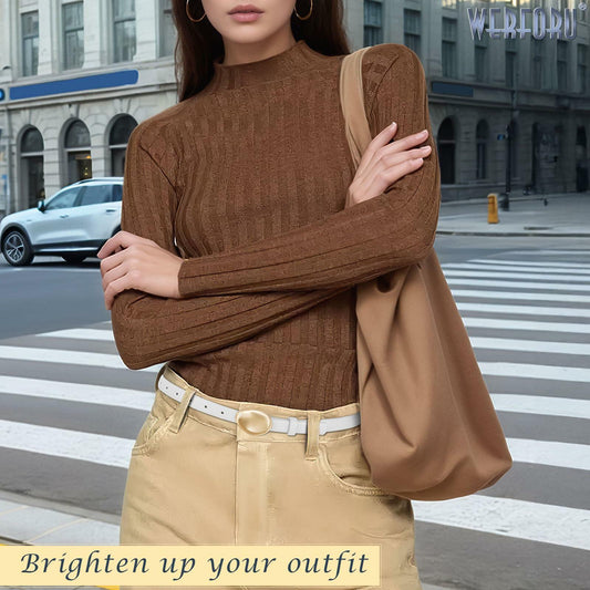 WERFORU Women Skinny Faux Leather Belt Gold Buckle 0.7" Width Size 36-42"