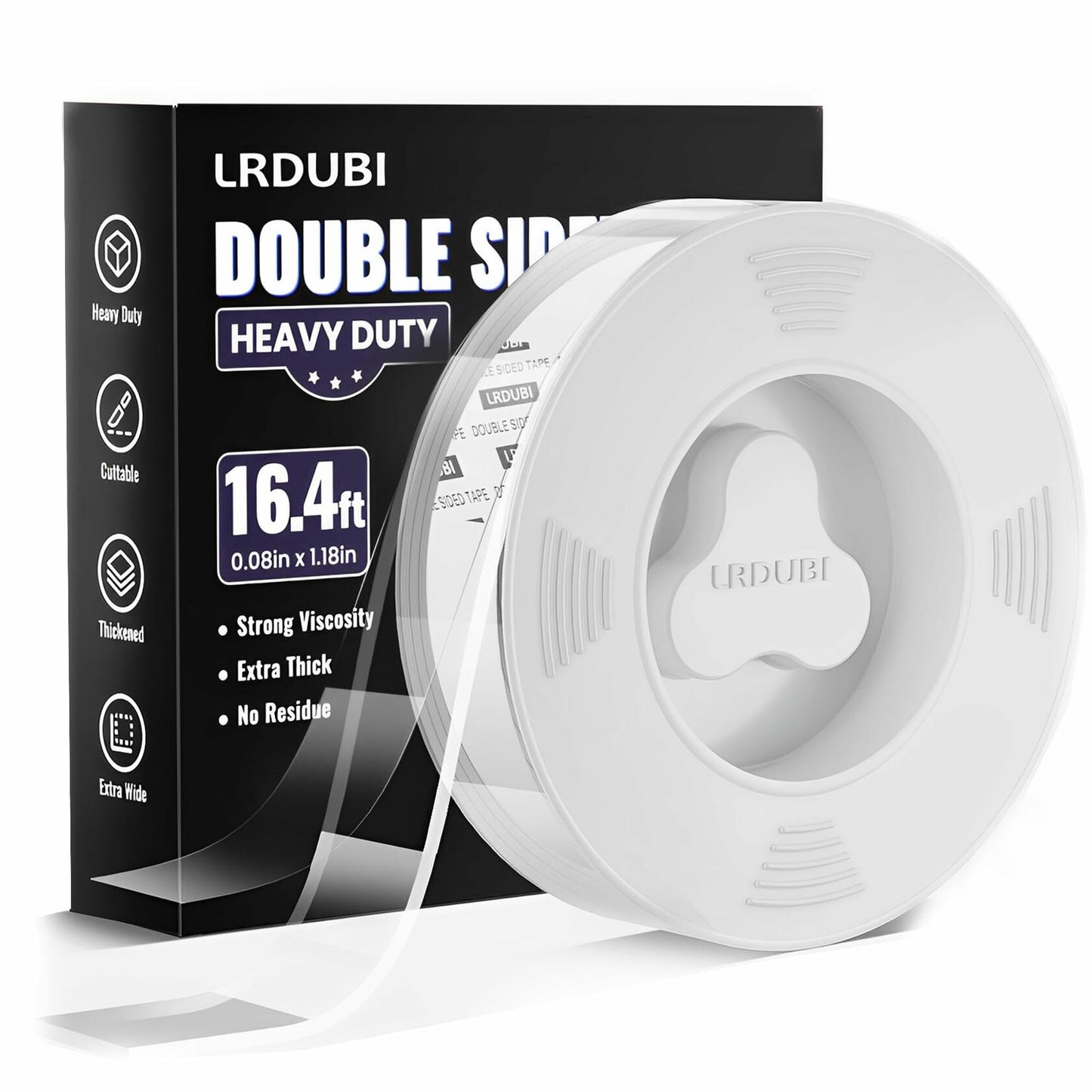 LRDUBI Heavy Duty Double Sided Tape 1.18" x 197" Clear Removable Adhesive