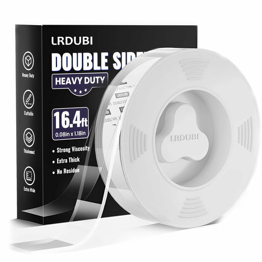 LRDUBI Heavy Duty Double Sided Tape 1.18" x 197" Clear Removable Adhesive